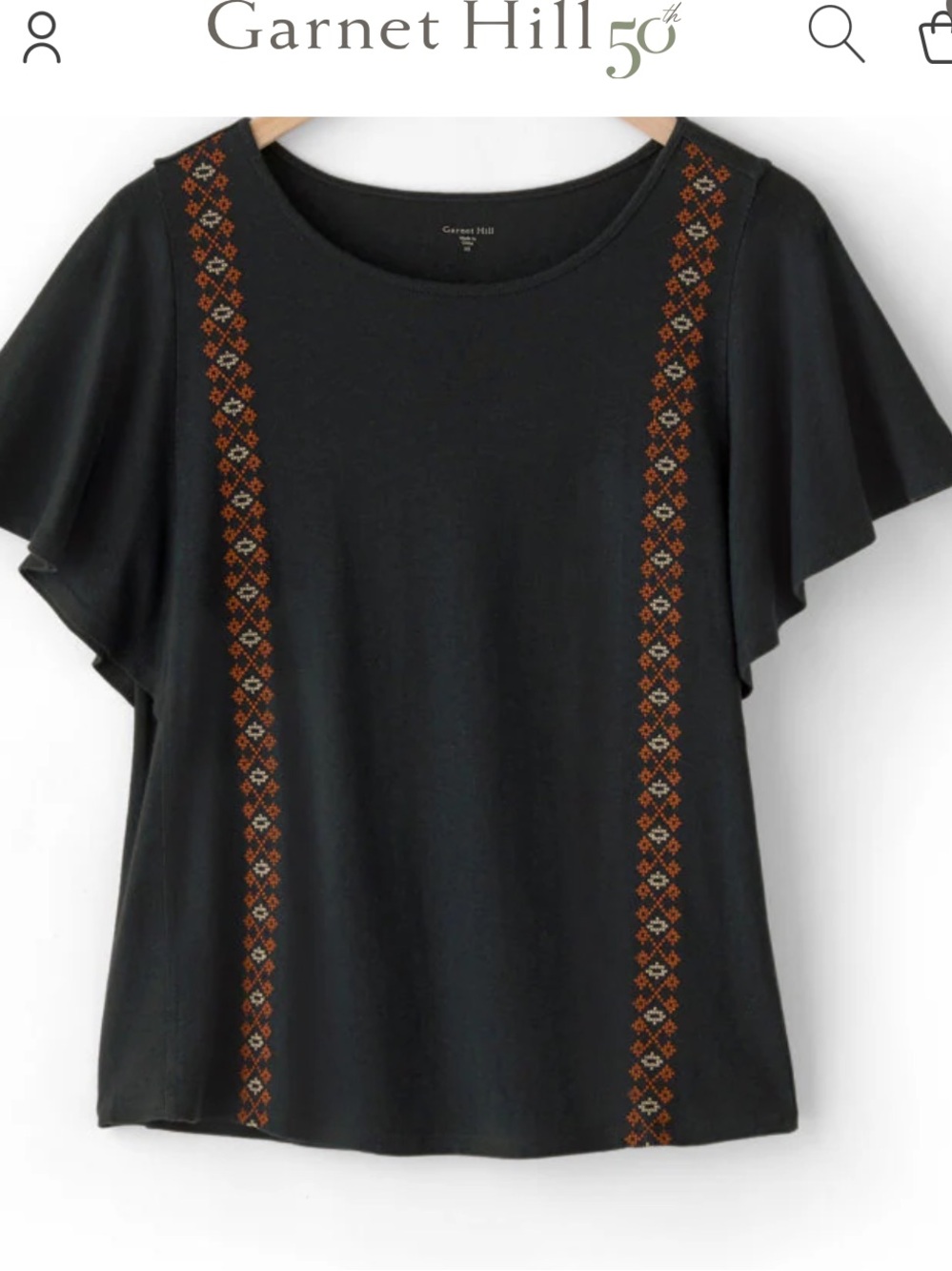Garnet Hill Linen Modal Flutter Sleeve Tee XS | Embroidered Slub Knit